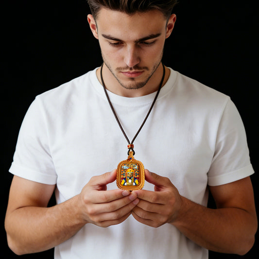 Foreseelucky Five Wealth Deities Thangka Pendant Style 1
