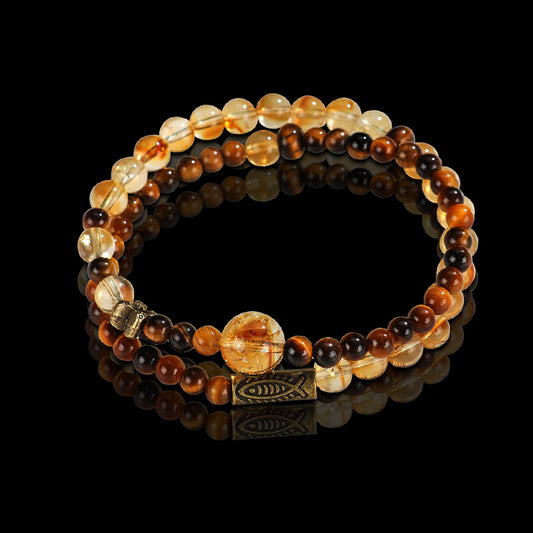 Yellow Pagoda Crystal Koi Double-Wrap Bead Bracelet