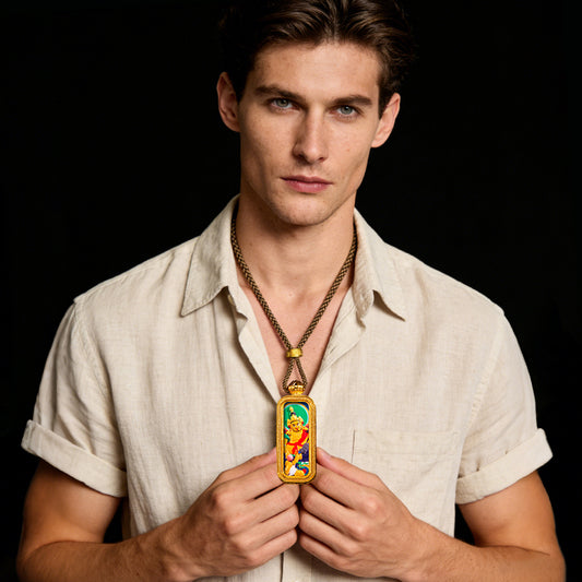 Foreseelucky Yellow Jambhala Thangka Pendant Rectangle
