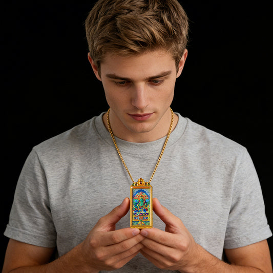 Foreseelucky Green Tara Thangka Pendant Style 1
