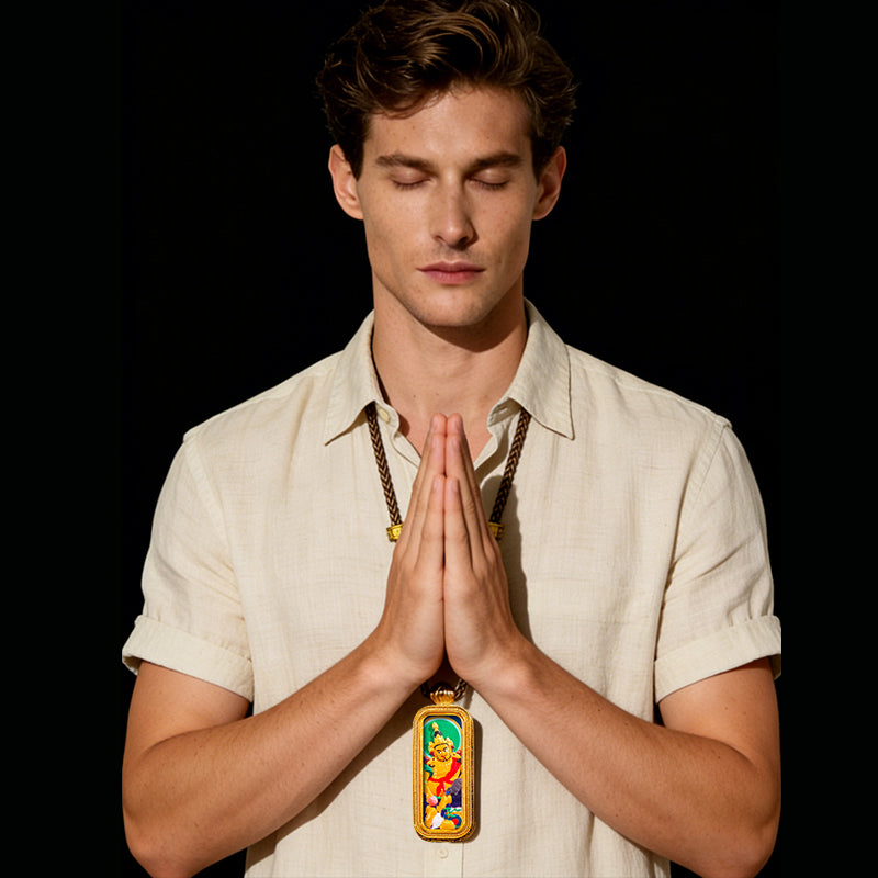 Foreseelucky Yellow Jambhala Thangka Pendant Rectangle