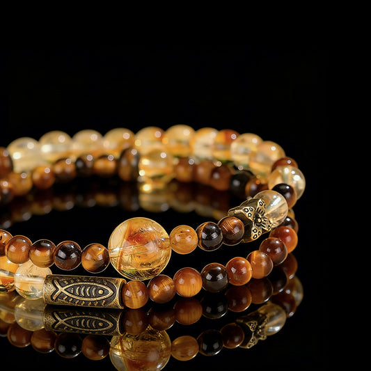 Yellow Pagoda Crystal Koi Double-Wrap Bead Bracelet