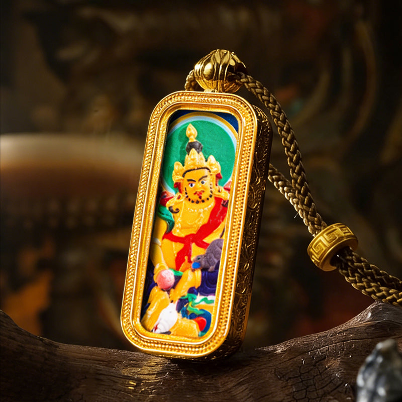 Foreseelucky Yellow Jambhala Thangka Pendant Rectangle