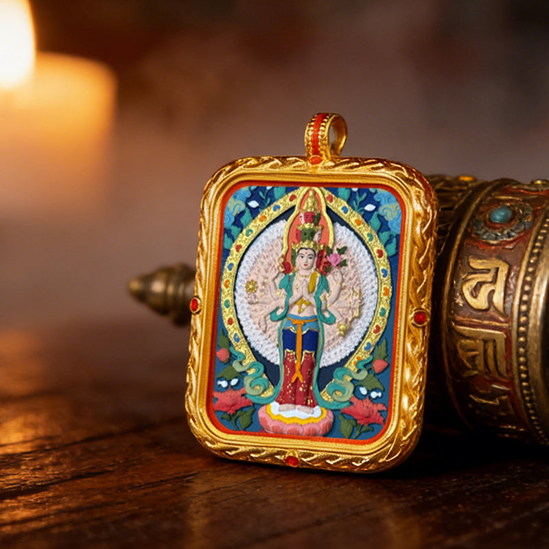 Foreseelucky Thousand-Armed Avalokiteshvara Thangka Pendant Style 1